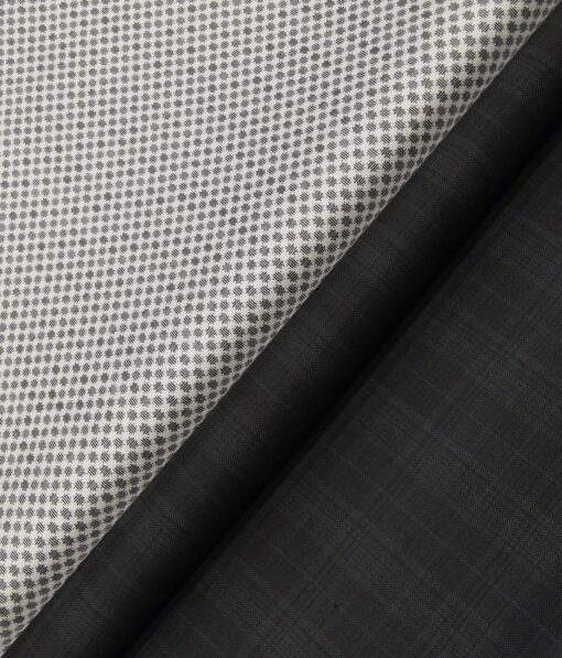 Raymond Men's Blackish Grey Self Checks Poly Viscose Trouser Fabric With Birla Century White Printed Cotton Shirt Fabric (Unstitched Combo)