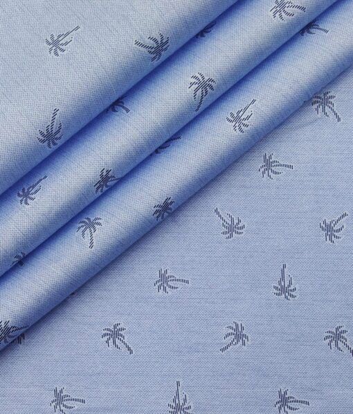 Raymond Men's Dark Blue Self Checks Poly Viscose Trouser Fabric With Exquisite Sky Blue Printed Cotton Shirt Fabric (Unstitched Combo)