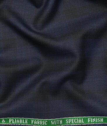 Raymond Men's Dark Blue Self Checks Poly Viscose Trouser Fabric With Exquisite Sky Blue Printed Cotton Shirt Fabric (Unstitched Combo)