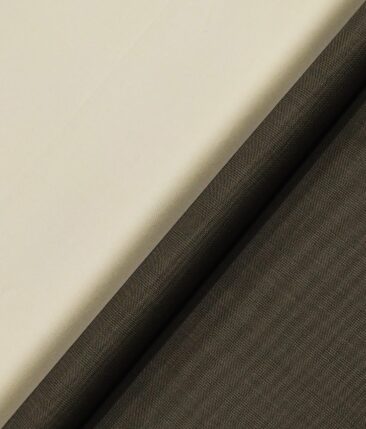 Raymond Men's Coffee Brown Self Checks Poly Viscose Trouser Fabric With Arvind Light Yellow Solid Satin Cotton Shirt Fabric (Unstitched Combo)