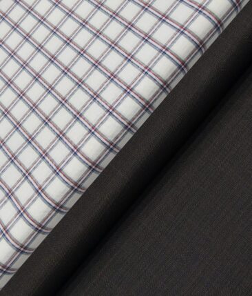 Raymond Men's Winish Brown Self Checks Poly Viscose Trouser Fabric With Birla Century White Checks Cotton Shirt Fabric (Unstitched Combo)