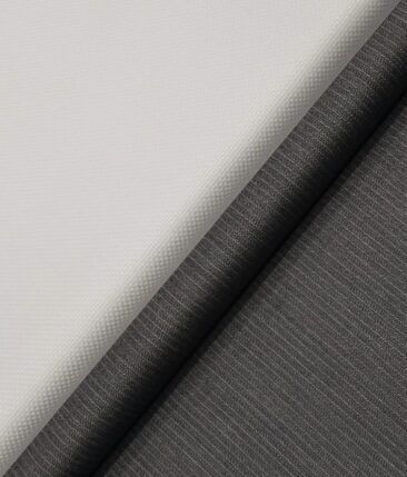 Raymond Men's Worsted Grey Pin Stripes Poly Viscose Trouser Fabric With Arving White Oxford Weave Cotton Shirt Fabric (Unstitched Combo)
