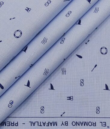 Raymond Men's Dark Blue Self Checks Poly Viscose Trouser Fabric With Mafatlal Sky Printed Cotton Linen Shirt Fabric (Unstitched Combo)