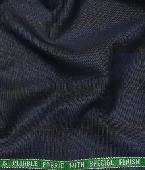 Raymond Men's Dark Blue Self Checks Poly Viscose Trouser Fabric With Mafatlal Sky Printed Cotton Linen Shirt Fabric (Unstitched Combo)