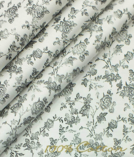 Raymond Men's Dark Grey Pin Stripes Poly Viscose Trouser Fabric With Exquisite White Printed Cotton Shirt Fabric (Unstitched Combo)