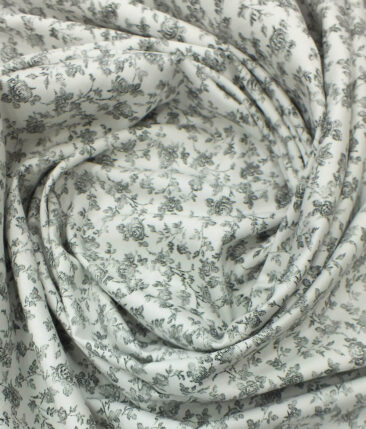 Raymond Men's Dark Grey Pin Stripes Poly Viscose Trouser Fabric With Exquisite White Printed Cotton Shirt Fabric (Unstitched Combo)
