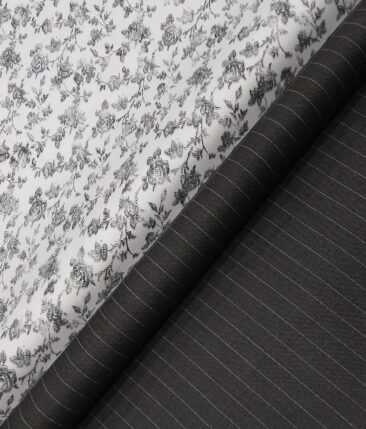 Raymond Men's Dark Grey Pin Stripes Poly Viscose Trouser Fabric With Exquisite White Printed Cotton Shirt Fabric (Unstitched Combo)