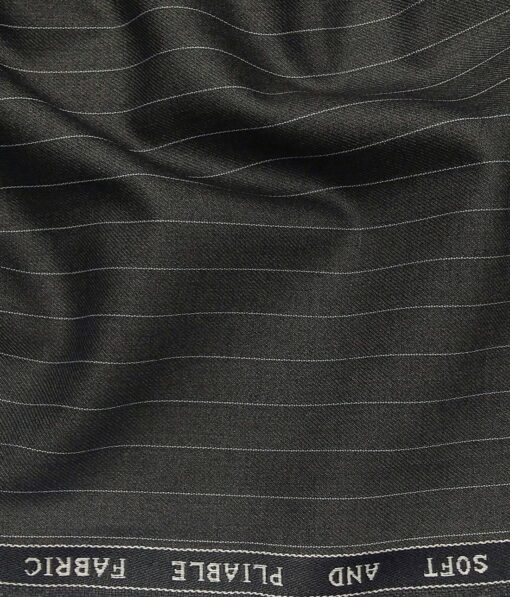 Raymond Men's Dark Grey Pin Stripes Poly Viscose Trouser Fabric With Exquisite White Printed Cotton Shirt Fabric (Unstitched Combo)