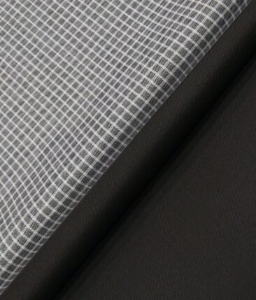 Raymond Men's Black Twill Solid Poly Viscose Trouser Fabric With Monza Grey Checks Cotton Shirt Fabric (Unstitched Combo)