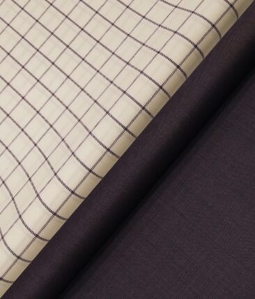 Raymond Men's Dark Purple Self Checks Poly Viscose Trouser Fabric With Cream Checks Cotton Shirt Fabric (Unstitched Combo)