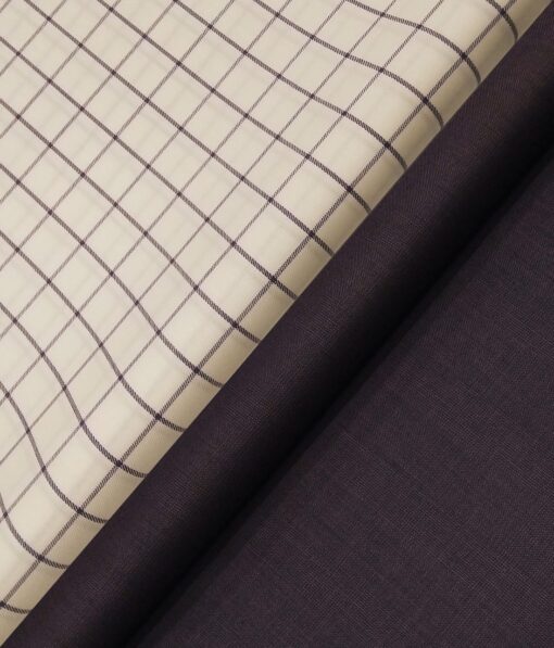 Raymond Men's Dark Purple Self Checks Poly Viscose Trouser Fabric With Cream Checks Cotton Shirt Fabric (Unstitched Combo)