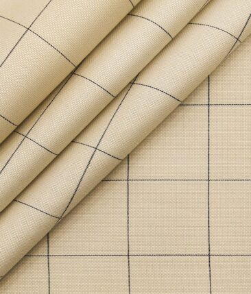 Raymond Men's Dark Brown Self Striped Poly Viscose Trouser Fabric With Monza Oat Beige Checks Cotton Shirt Fabric (Unstitched Combo)
