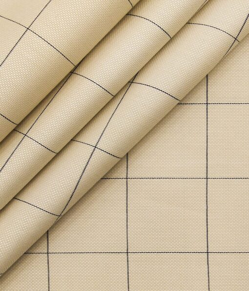 Raymond Men's Dark Brown Self Striped Poly Viscose Trouser Fabric With Monza Oat Beige Checks Cotton Shirt Fabric (Unstitched Combo)