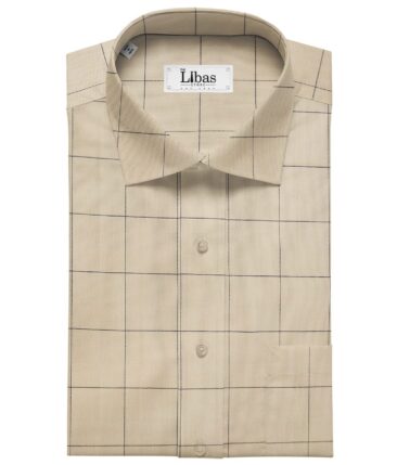 Raymond Men's Dark Brown Self Striped Poly Viscose Trouser Fabric With Monza Oat Beige Checks Cotton Shirt Fabric (Unstitched Combo)