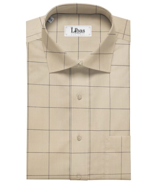 Raymond Men's Dark Brown Self Striped Poly Viscose Trouser Fabric With Monza Oat Beige Checks Cotton Shirt Fabric (Unstitched Combo)
