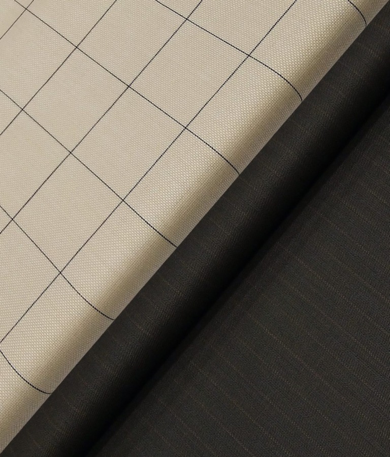 Raymond Men's Dark Brown Self Striped Poly Viscose Trouser Fabric With Monza Oat Beige Checks Cotton Shirt Fabric (Unstitched Combo)