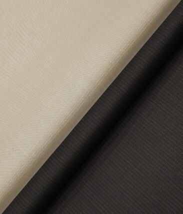 Raymond Men's Dark Brown Self Striped Poly Viscose Trouser Fabric With Tessitura Monti Beige Pin-Point Oxford Cotton Shirt Fabric (Unstitched Combo)