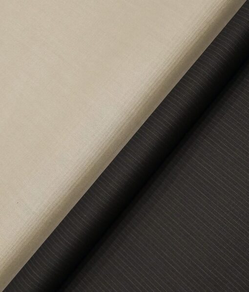 Raymond Men's Dark Brown Self Striped Poly Viscose Trouser Fabric With Tessitura Monti Beige Pin-Point Oxford Cotton Shirt Fabric (Unstitched Combo)