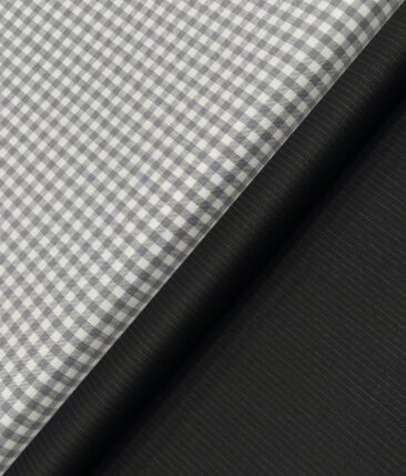 Raymond Men's Blueish Black Self Striped Poly Viscose Trouser Fabric With Nemesis Grey Checks Giza Cotton Shirt Fabric (Unstitched Combo)