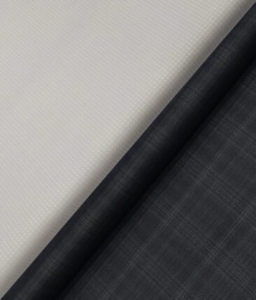 Raymond Men's Dark Grey Broad Checks Poly Viscose Trouser Fabric With Arvind Light Grey Dobby Cotton Shirt Fabric (Unstitched Combo)