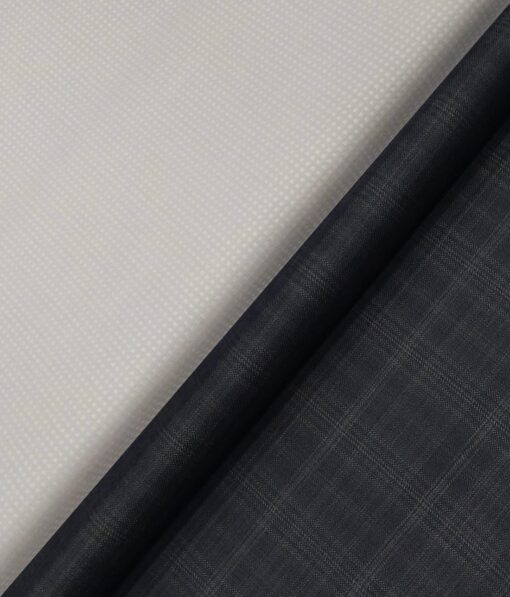 Raymond Men's Dark Grey Broad Checks Poly Viscose Trouser Fabric With Arvind Light Grey Dobby Cotton Shirt Fabric (Unstitched Combo)