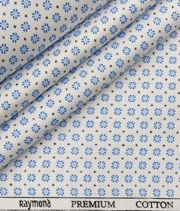 Raymond Men's Dark Firozi Blue Self Checks Poly Viscose Trouser Fabric With White Printed Cotton Shirt Fabric (Unstitched Combo)