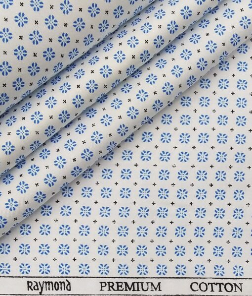 Raymond Men's Dark Firozi Blue Self Checks Poly Viscose Trouser Fabric With White Printed Cotton Shirt Fabric (Unstitched Combo)