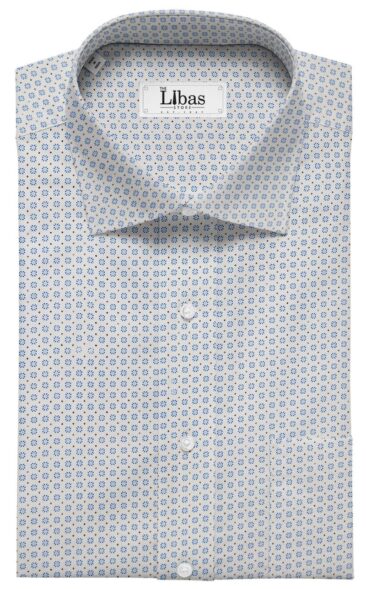 Raymond Men's Dark Firozi Blue Self Checks Poly Viscose Trouser Fabric With White Printed Cotton Shirt Fabric (Unstitched Combo)