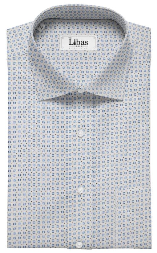 Raymond Men's Dark Firozi Blue Self Checks Poly Viscose Trouser Fabric With White Printed Cotton Shirt Fabric (Unstitched Combo)