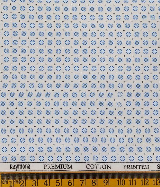 Raymond Men's Dark Firozi Blue Self Checks Poly Viscose Trouser Fabric With White Printed Cotton Shirt Fabric (Unstitched Combo)
