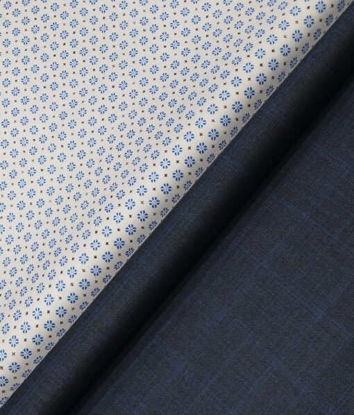 Raymond Men's Dark Firozi Blue Self Checks Poly Viscose Trouser Fabric With White Printed Cotton Shirt Fabric (Unstitched Combo)