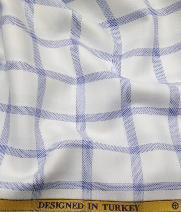 Raymond Men's Dark Blue Structured Poly Viscose Trouser Fabric With Soktas White Checks Giza Cotton Shirt Fabric (Unstitched Combo)