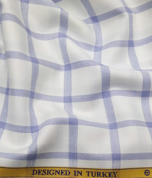 Raymond Men's Dark Blue Structured Poly Viscose Trouser Fabric With Soktas White Checks Giza Cotton Shirt Fabric (Unstitched Combo)