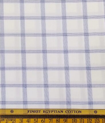Raymond Men's Dark Blue Structured Poly Viscose Trouser Fabric With Soktas White Checks Giza Cotton Shirt Fabric (Unstitched Combo)
