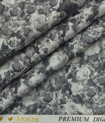 Raymond Men's Dark Grey Self Checks Poly Viscose Trouser Fabric With Monza Grey Floral Digital Print Cotton Shirt Fabric (Unstitched Combo)