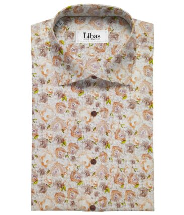 Raymond Men's Dark Brown Self Design Poly Viscose Trouser Fabric With Nemesis Peach Floral Digital Print Giza Cotton Shirt Fabric (Unstitched Combo)