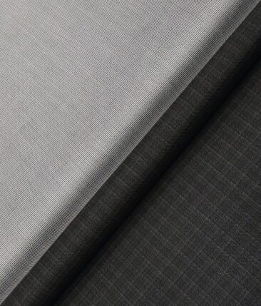 Raymond Men's Blackish Grey Self Checks Poly Viscose Trouser Fabric With Nemesis Light Grey Structured Cotton Shirt Fabric (Unstitched Combo)
