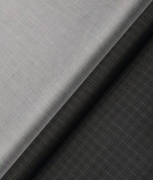 Raymond Men's Blackish Grey Self Checks Poly Viscose Trouser Fabric With Nemesis Light Grey Structured Cotton Shirt Fabric (Unstitched Combo)
