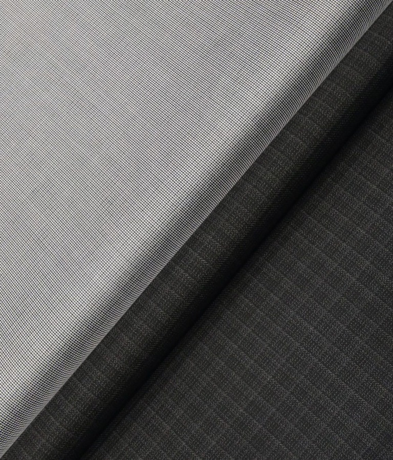 Raymond Men's Blackish Grey Self Checks Poly Viscose Trouser Fabric With Nemesis Light Grey Structured Cotton Shirt Fabric (Unstitched Combo)