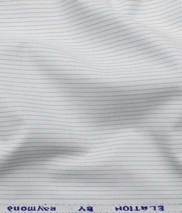 Raymond Men's Poly Cotton Blue Pin Stripes Unstitched Shirt Fabric (White
