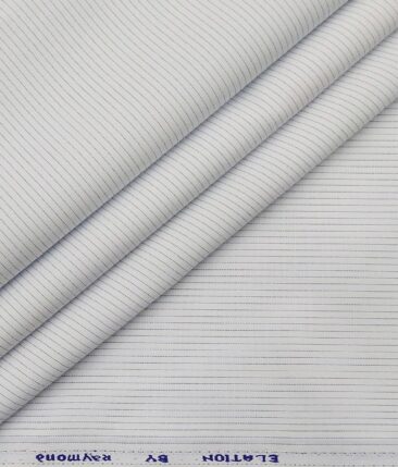 Raymond Men's Poly Cotton Blue Pin Stripes Unstitched Shirt Fabric (White