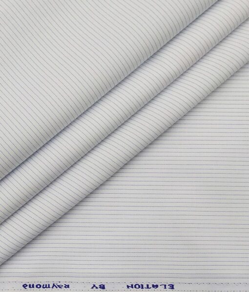 Raymond Men's Poly Cotton Blue Pin Stripes Unstitched Shirt Fabric (White