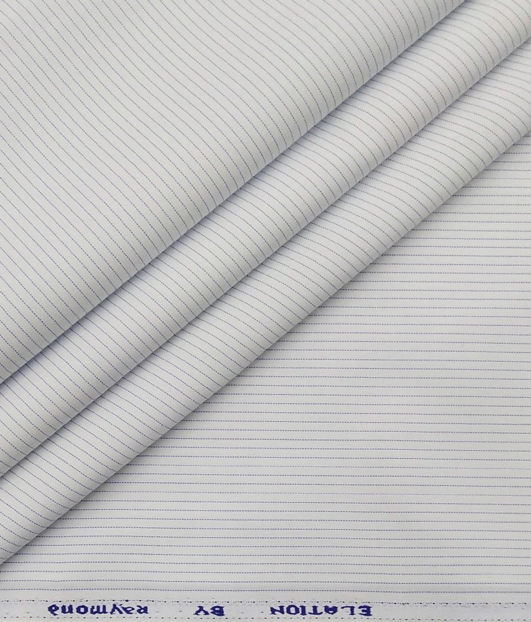 Raymond Men's Poly Cotton Blue Pin Stripes Unstitched Shirt Fabric (White