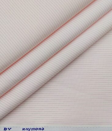 Raymond Men's Poly Cotton Pink Pin Stripes Unstitched Shirt Fabric (White