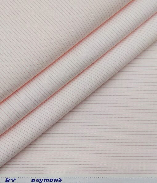 Raymond Men's Poly Cotton Pink Pin Stripes Unstitched Shirt Fabric (White