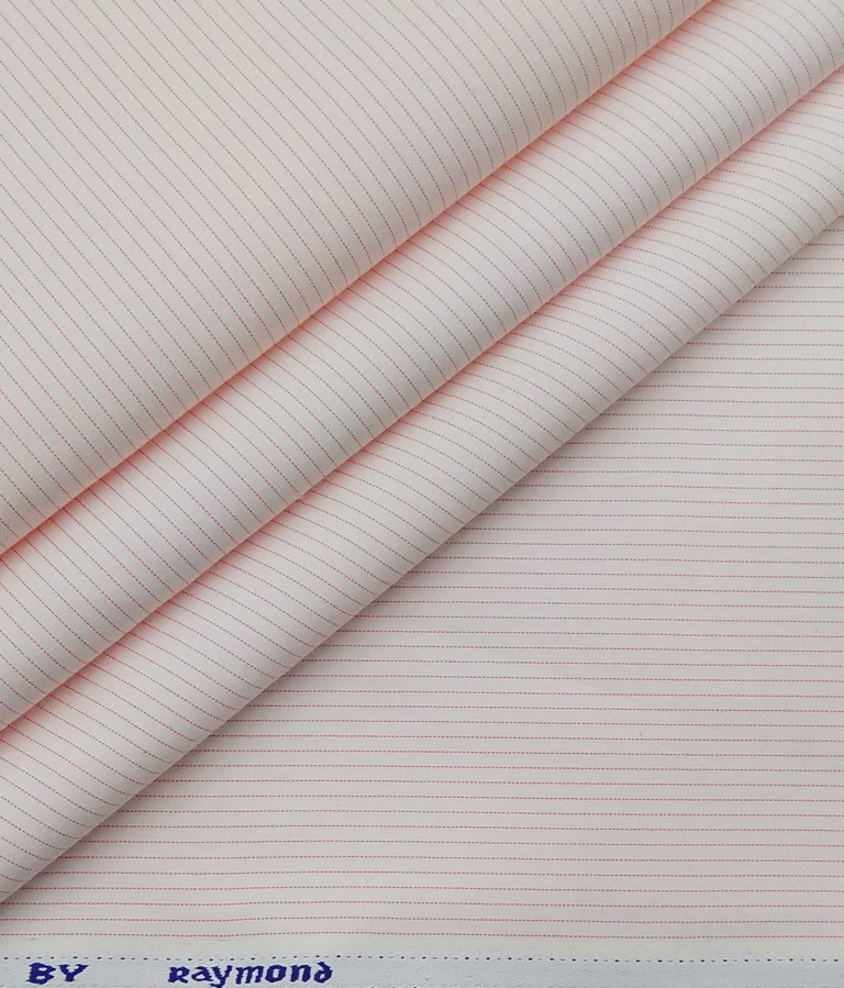Raymond Men's Poly Cotton Pink Pin Stripes Unstitched Shirt Fabric (White