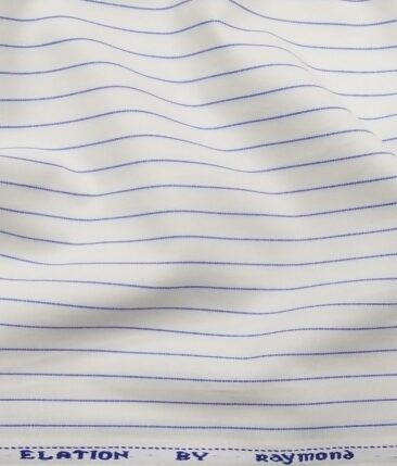 Raymond Men's Poly Cotton Royal Blue Pin Stripes Unstitched Shirt Fabric (White