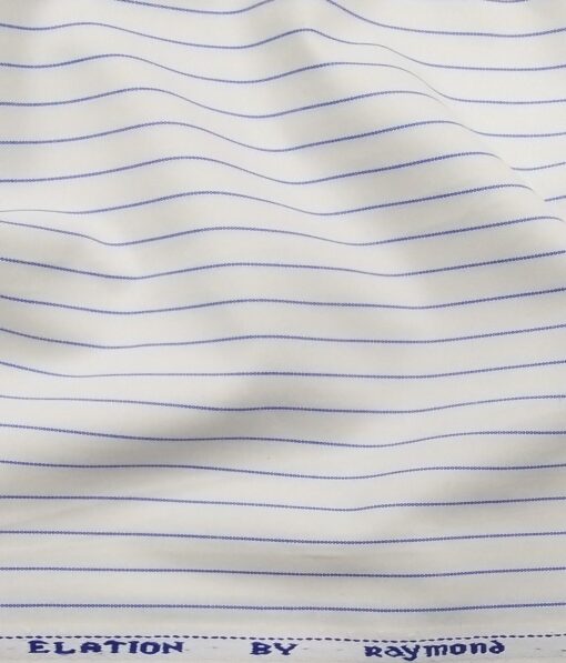 Raymond Men's Poly Cotton Royal Blue Pin Stripes Unstitched Shirt Fabric (White