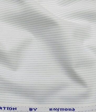 Raymond Men's Poly Cotton Sea Green Pin Stripes Unstitched Shirt Fabric (White