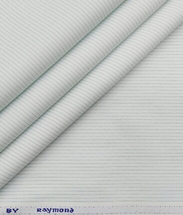 Raymond Men's Poly Cotton Sea Green Pin Stripes Unstitched Shirt Fabric (White